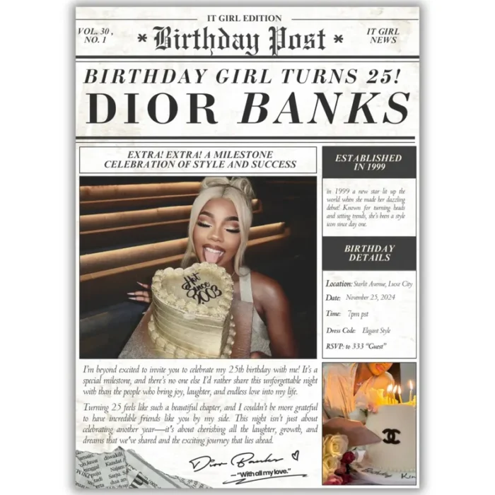 Birthday Newspaper Invitation - Social Media Birthday Post - Image 1