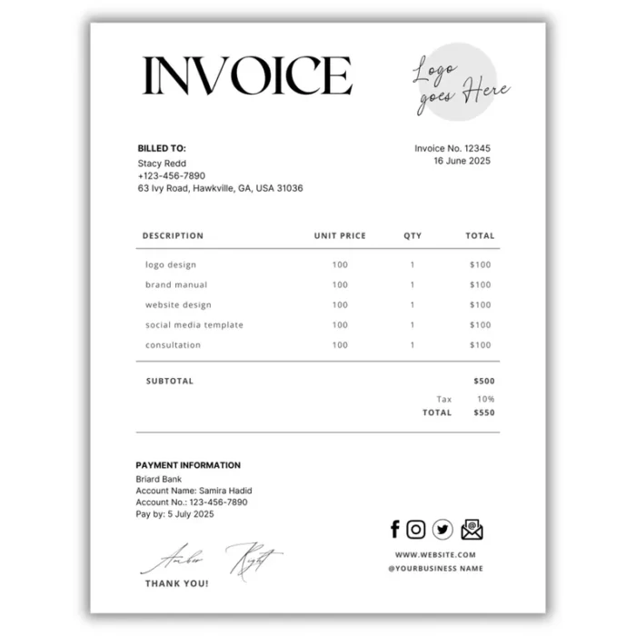 Editable Invoice Template for Small Business - Image 1