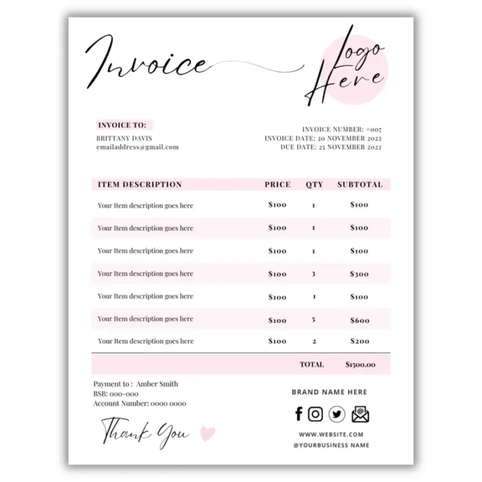 Editable Invoice Template for Small Business - Image 1