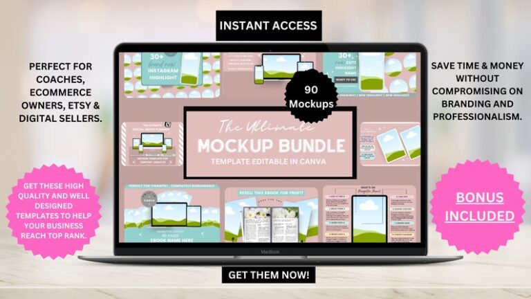 90 Canva Mockup Templates Bundle