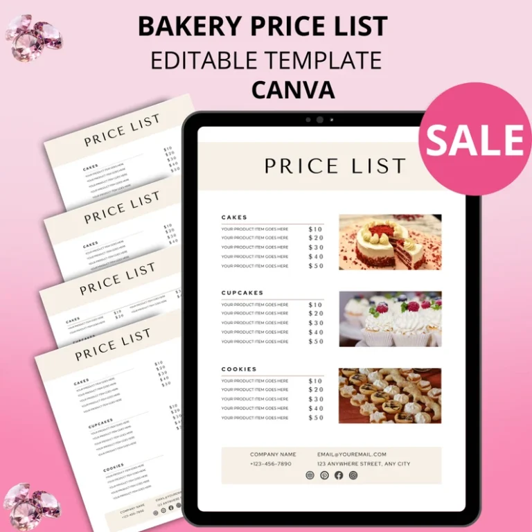 Bakery Price List Template | Editable Canva Price List