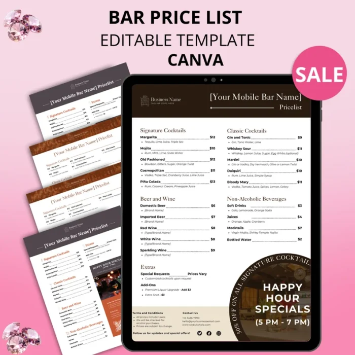 Mobile Bar Price List Template